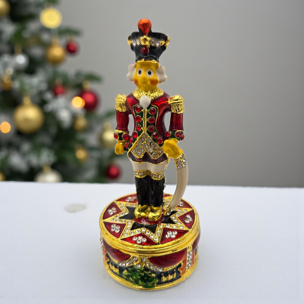 Vintage Work of Art Toy Soldier Trinket Box Rhinestones Enamel Gold Tone